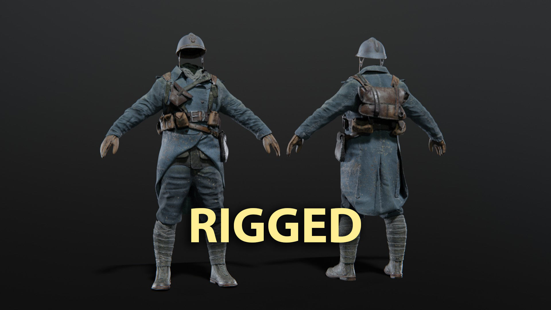SOLDIER WWI French Rigged 3D model_3