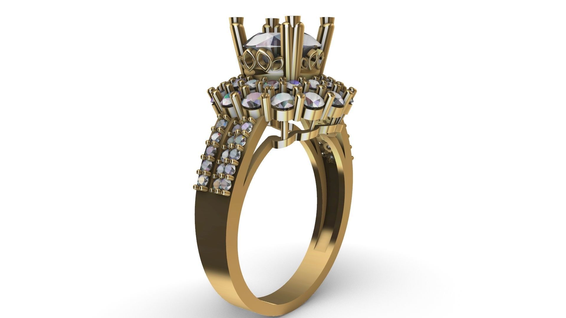 two row diamond engagement ring stl verified 3D print model_2