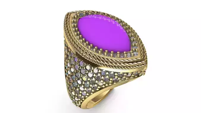 PAVE MARQUISE CABOCHON SIGNET RING STL VERIFIED 3D print model