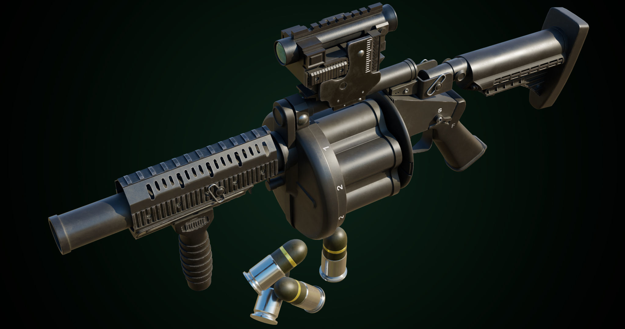 Grenade Launcher Gun All PBR Unity UE Textures Included Low-poly 3D model_28