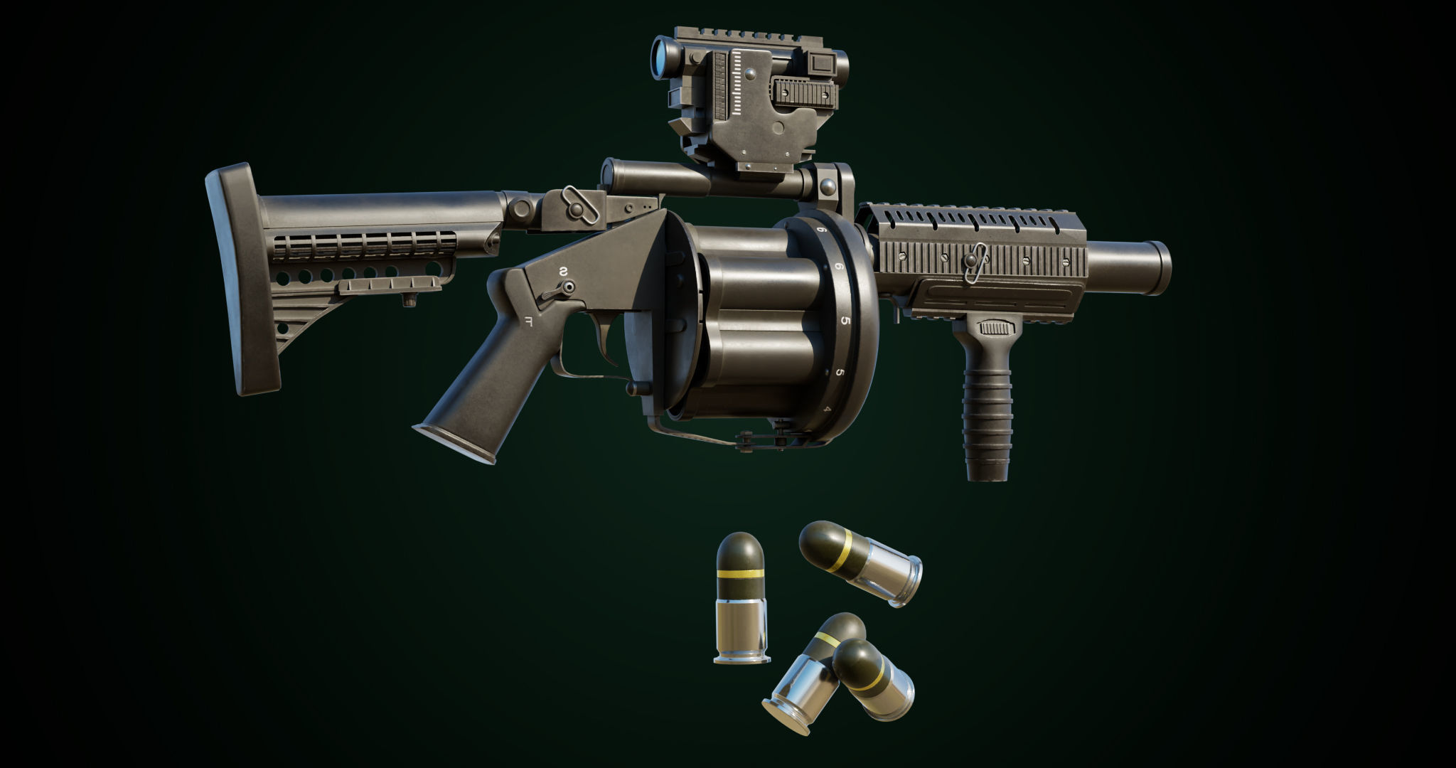 Grenade Launcher Gun All PBR Unity UE Textures Included Low-poly 3D model_4