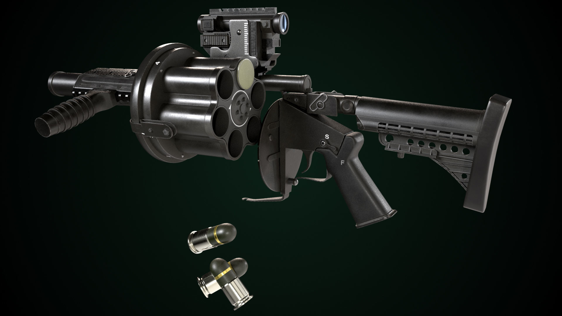 Grenade Launcher Gun All PBR Unity UE Textures Included Low-poly 3D model_14