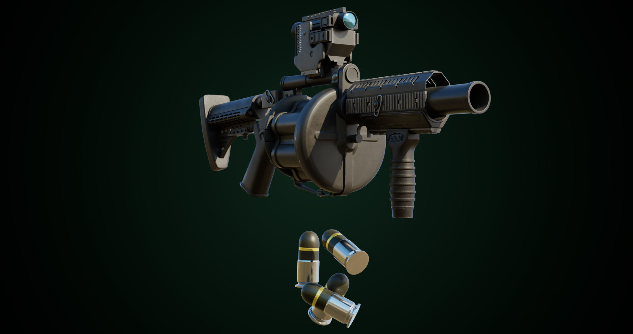 Grenade Launcher Gun All PBR Unity UE Textures Included Low-poly 3D model_8