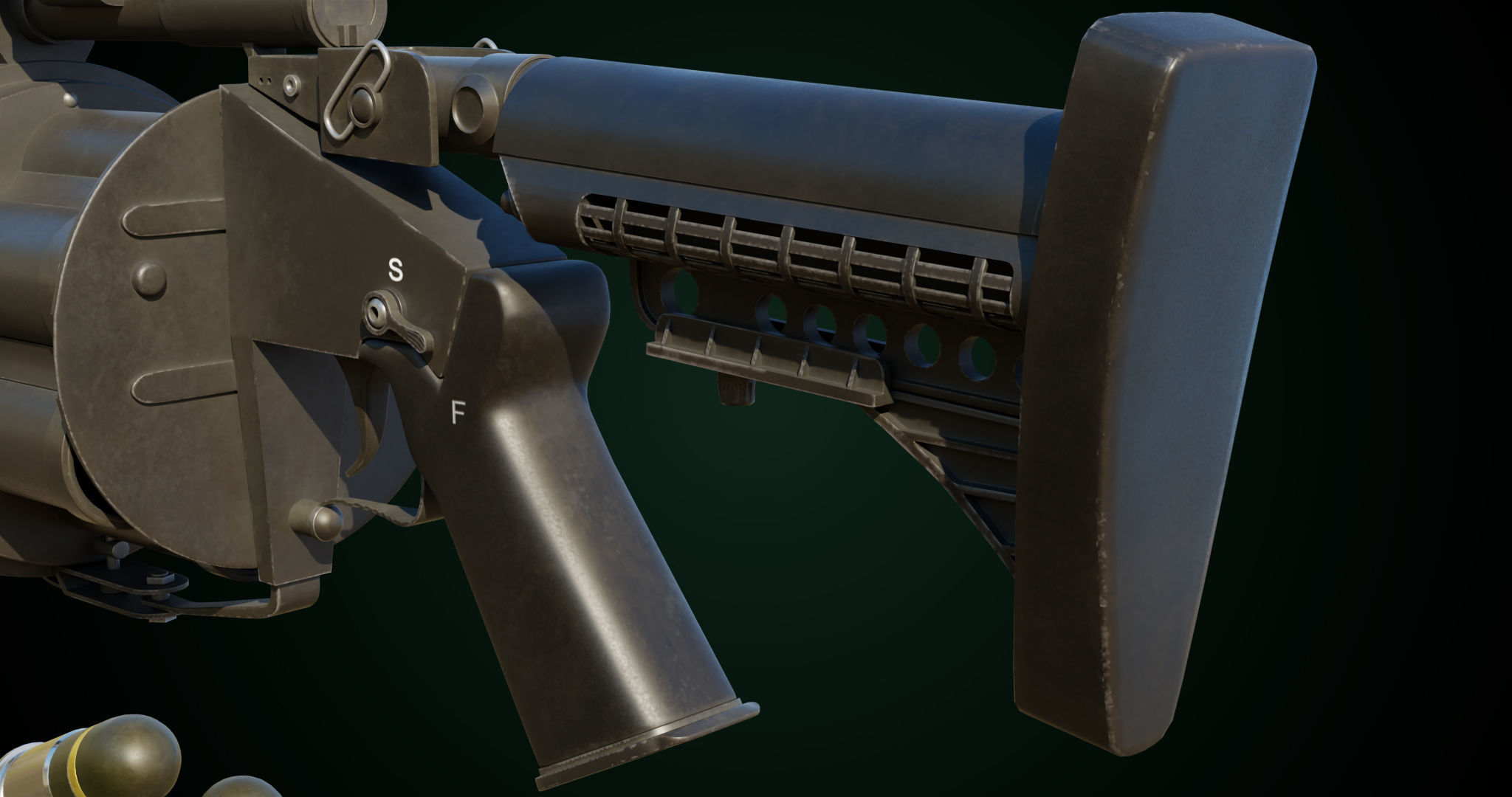 Grenade Launcher Gun All PBR Unity UE Textures Included Low-poly 3D model_16
