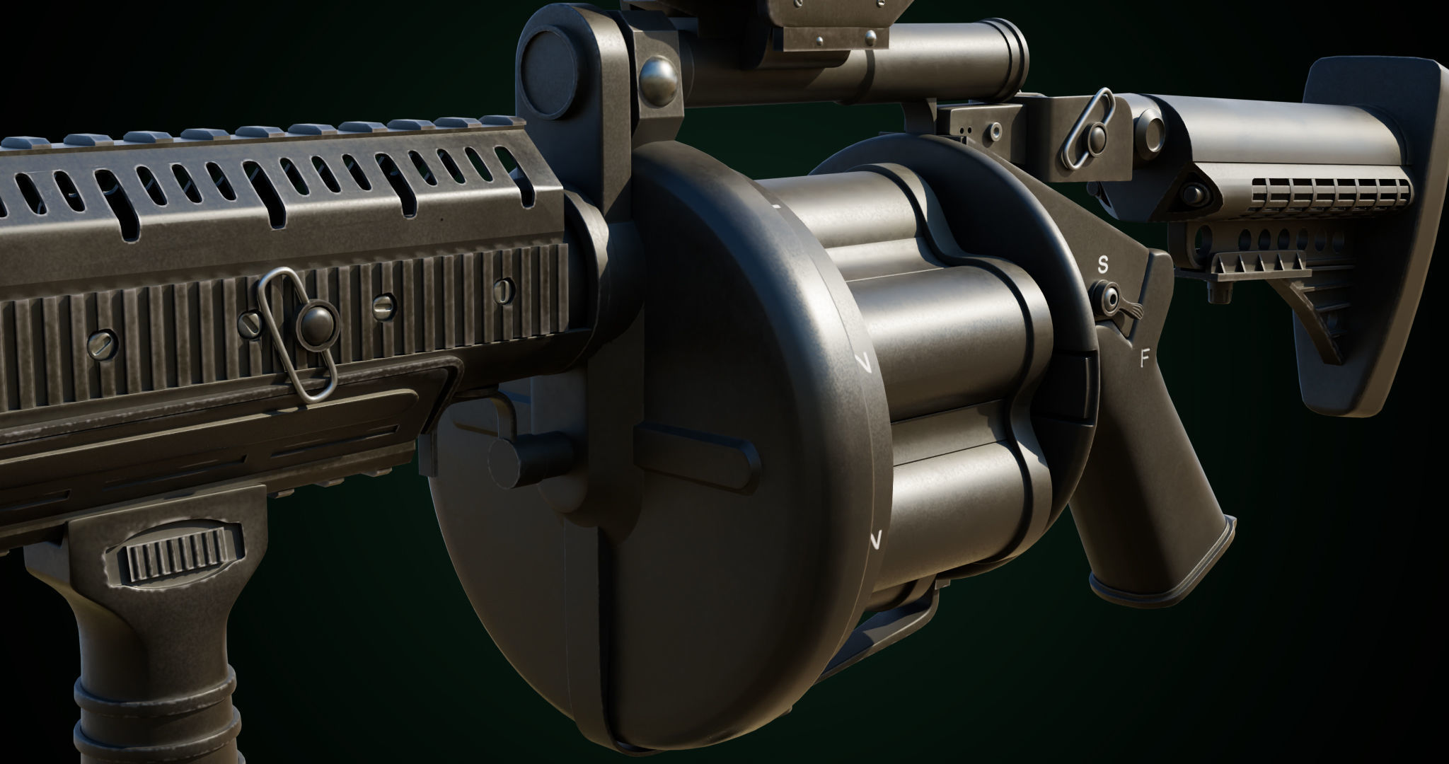 Grenade Launcher Gun All PBR Unity UE Textures Included Low-poly 3D model_17