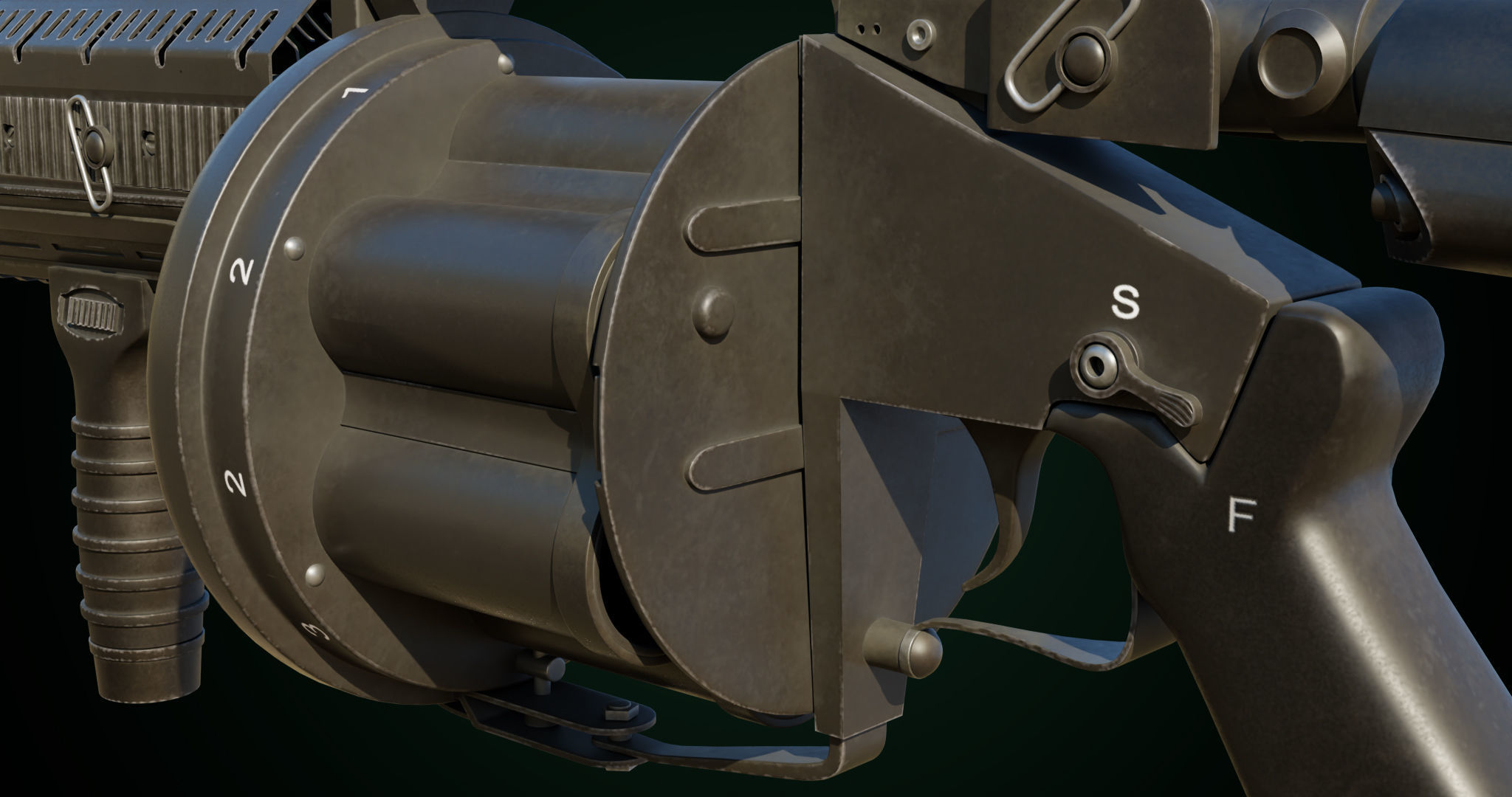 Grenade Launcher Gun All PBR Unity UE Textures Included Low-poly 3D model_27