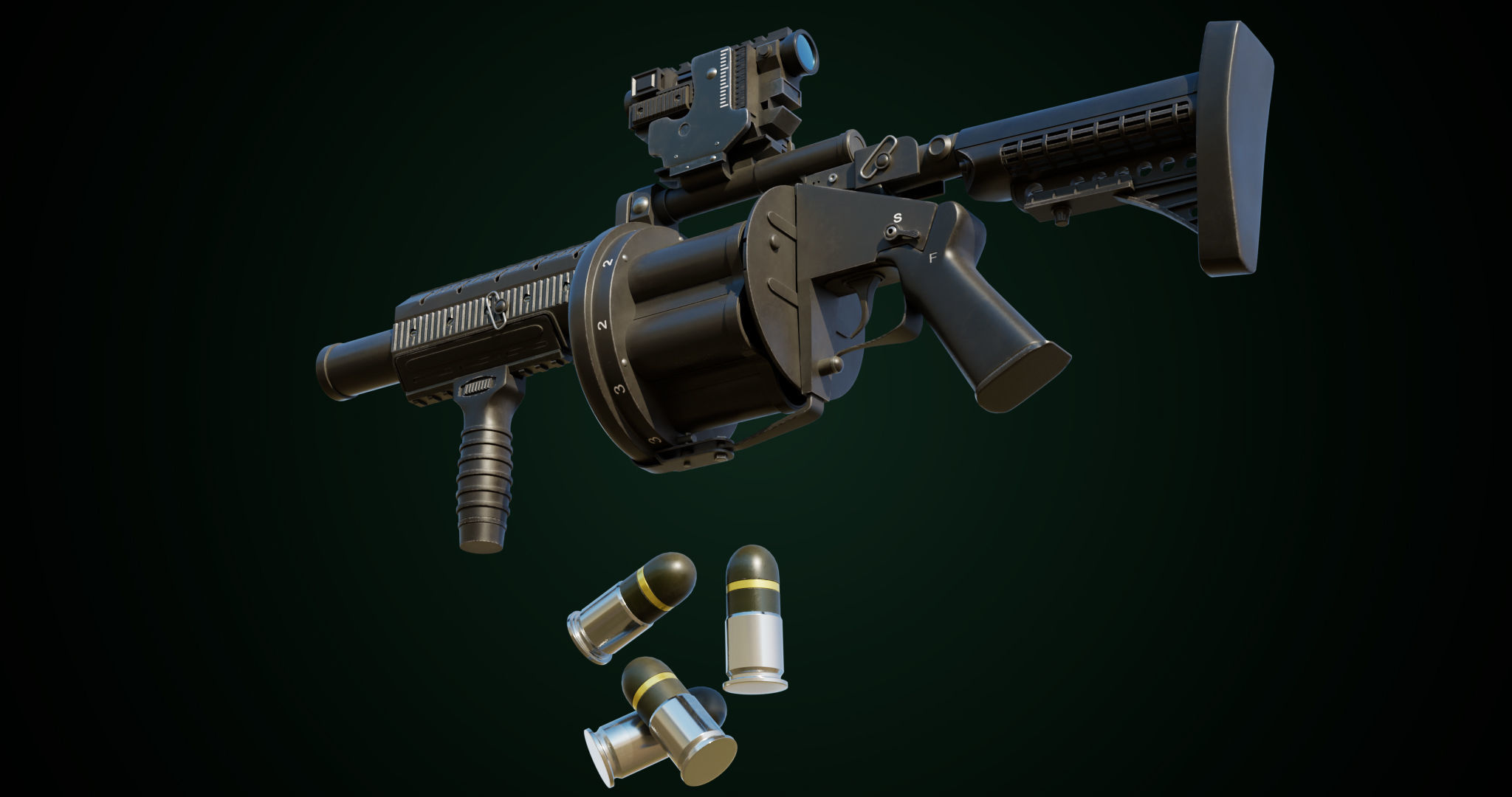 Grenade Launcher Gun All PBR Unity UE Textures Included Low-poly 3D model_24