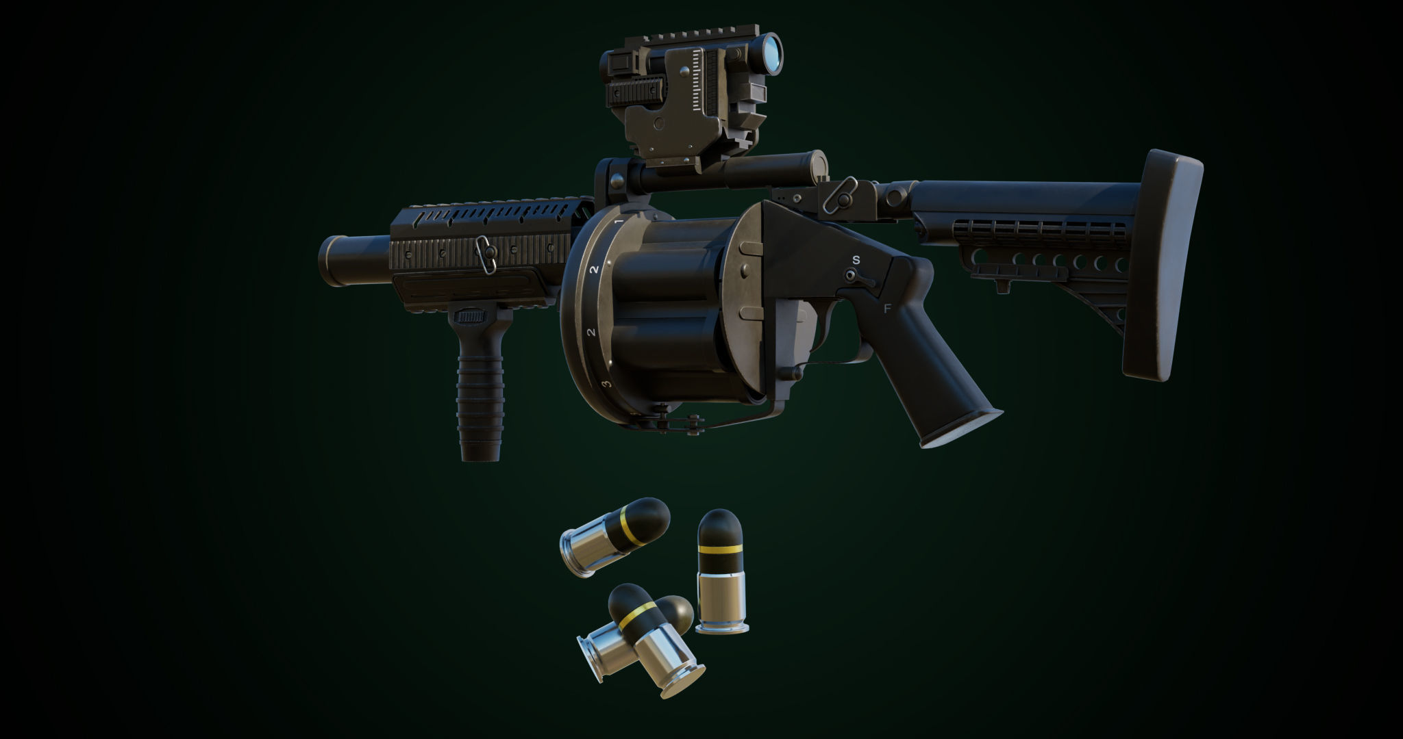 Grenade Launcher Gun All PBR Unity UE Textures Included Low-poly 3D model_11