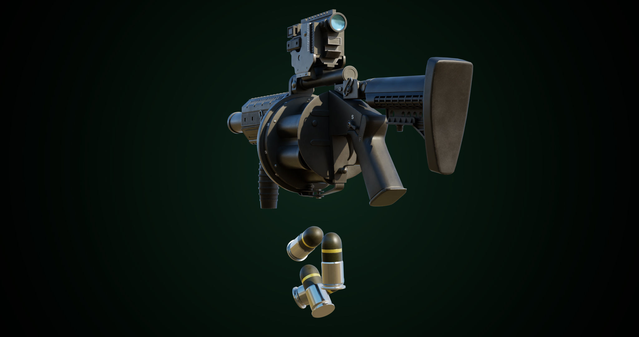 Grenade Launcher Gun All PBR Unity UE Textures Included Low-poly 3D model_10