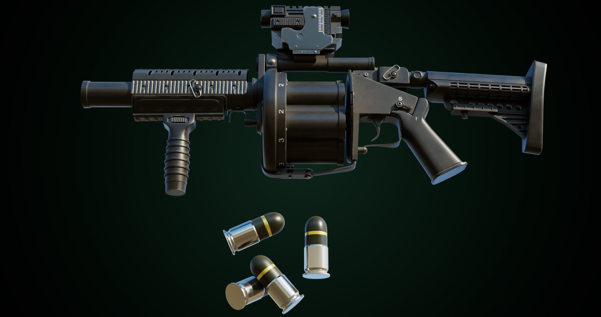 Grenade Launcher Gun All PBR Unity UE Textures Included Low-poly 3D model_26