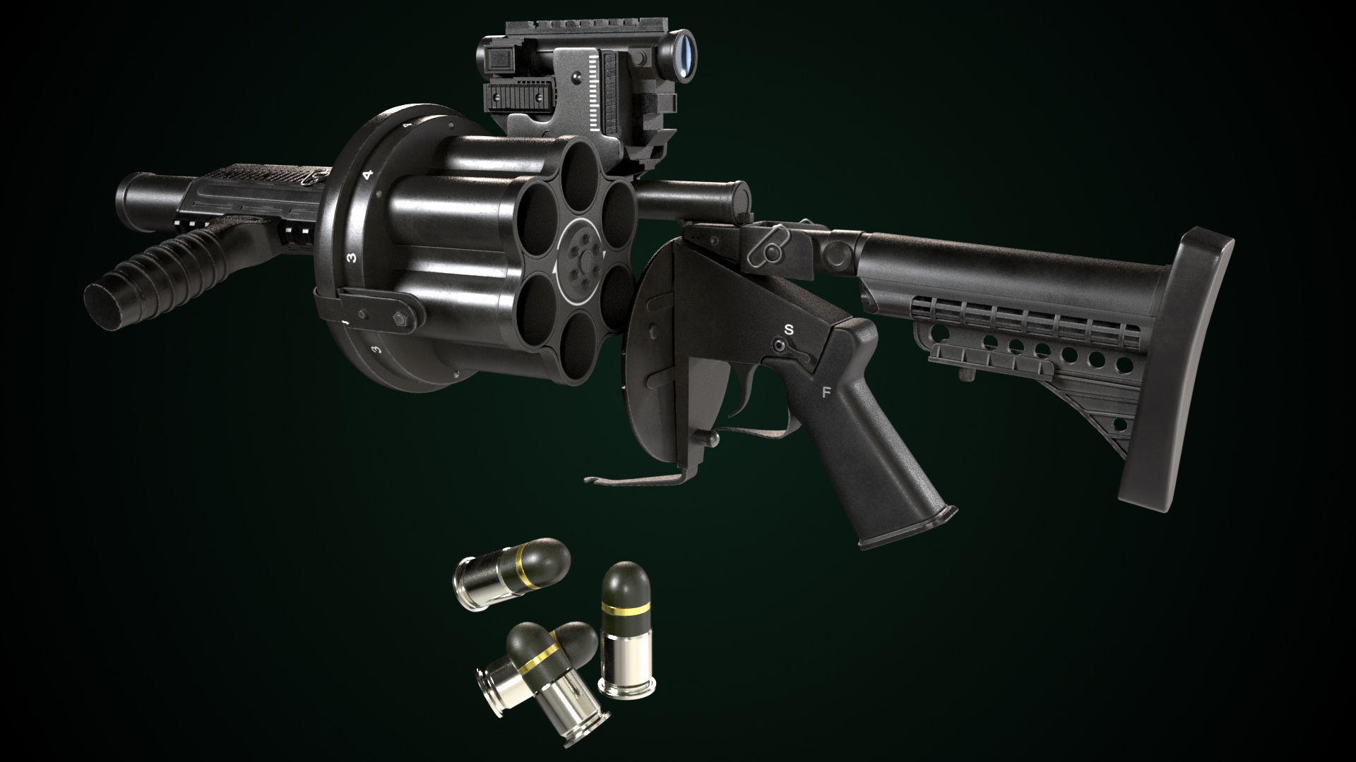 Grenade Launcher Gun All PBR Unity UE Textures Included Low-poly 3D model_3