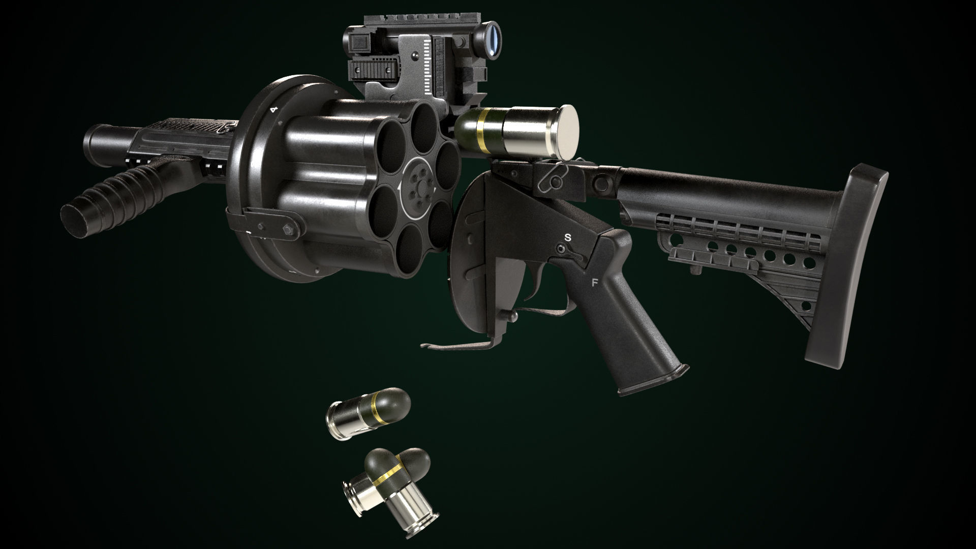 Grenade Launcher Gun All PBR Unity UE Textures Included Low-poly 3D model_7