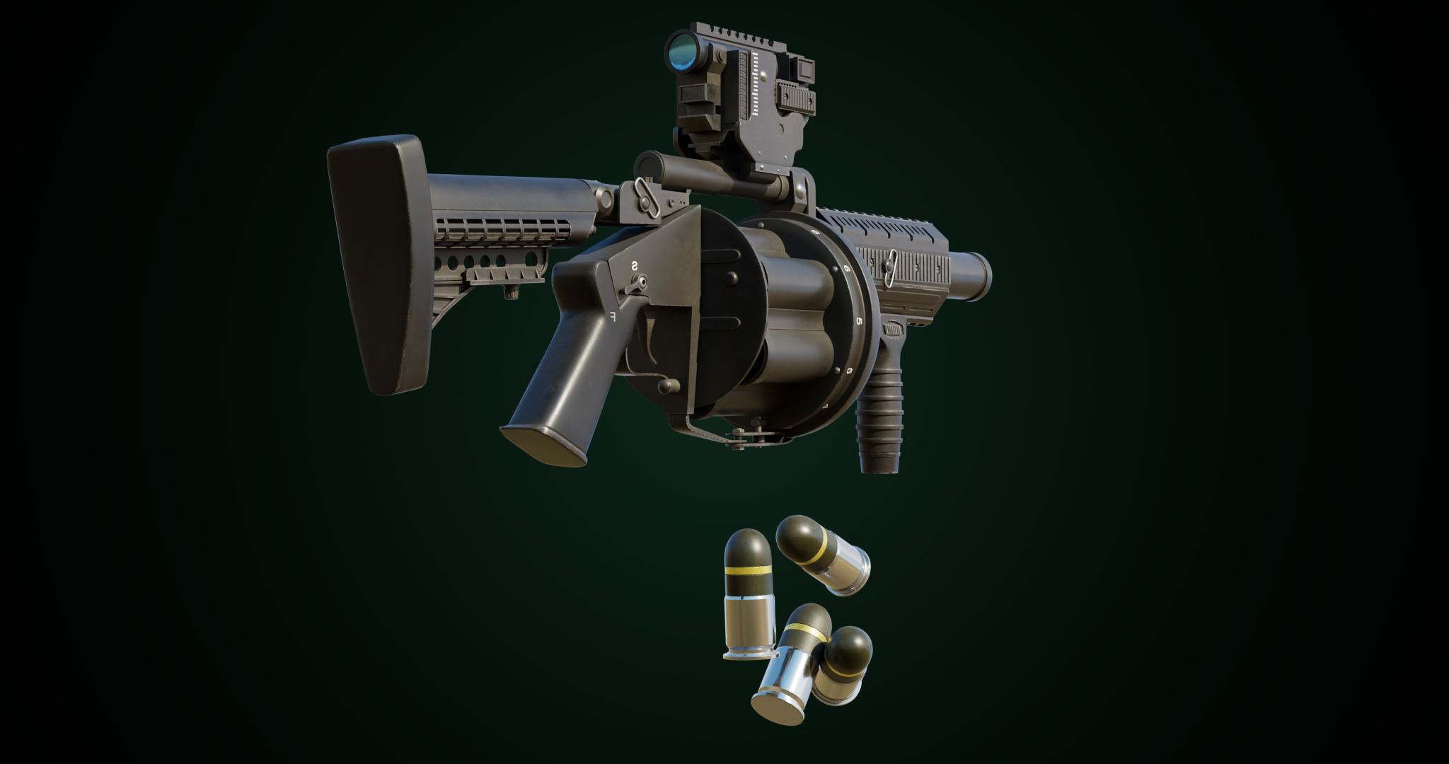 Grenade Launcher Gun All PBR Unity UE Textures Included Low-poly 3D model_9