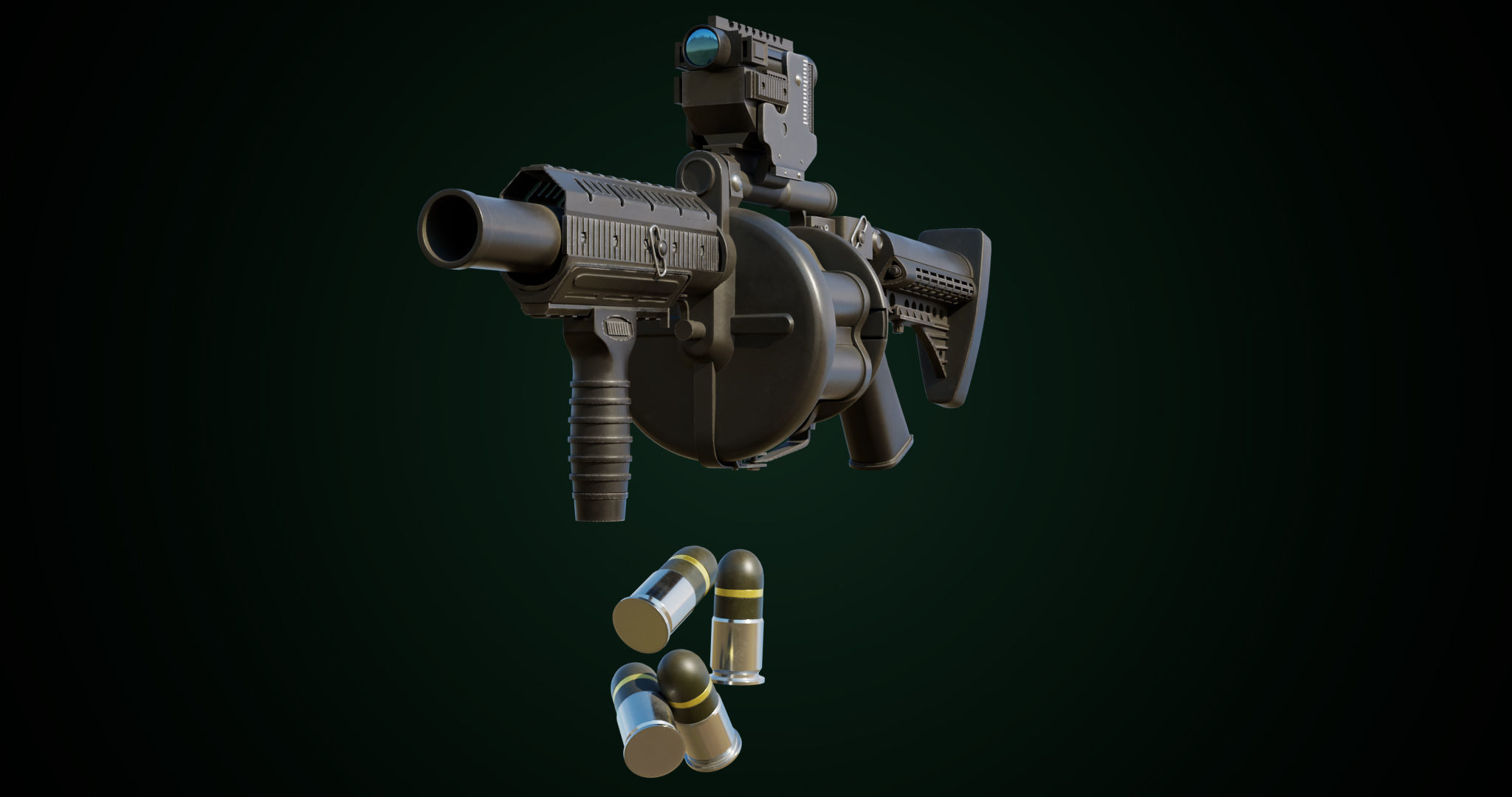 Grenade Launcher Gun All PBR Unity UE Textures Included Low-poly 3D model_6