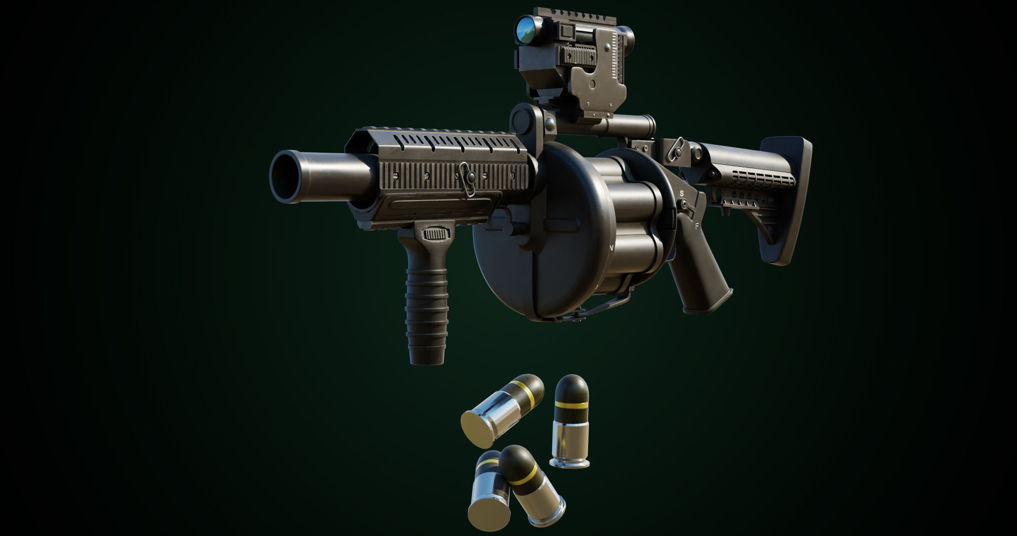 Grenade Launcher Gun All PBR Unity UE Textures Included Low-poly 3D model_23