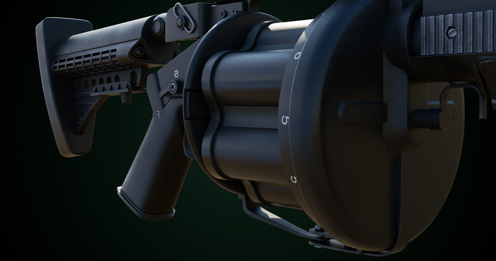 Grenade Launcher Gun All PBR Unity UE Textures Included Low-poly 3D model_21