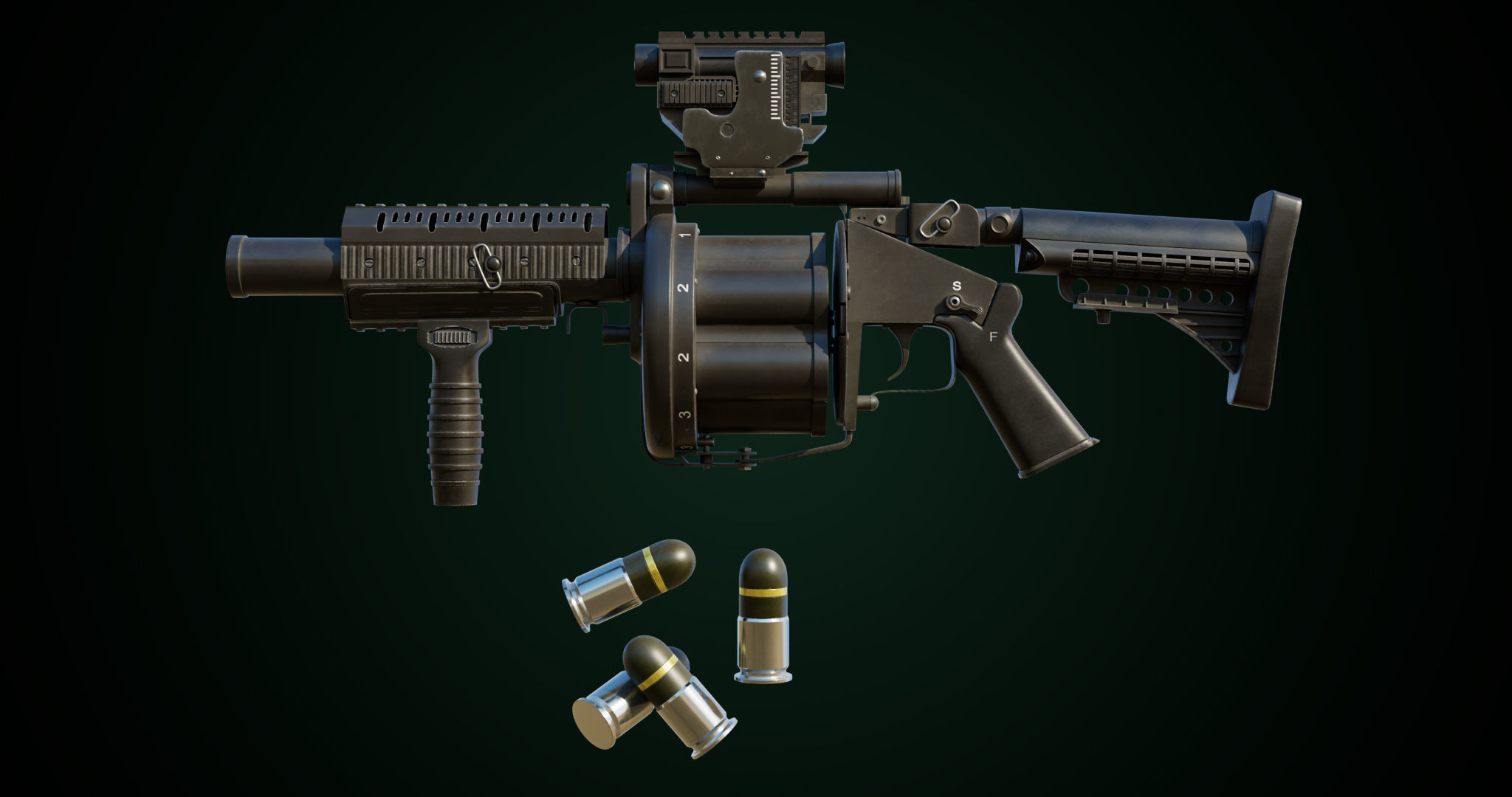Grenade Launcher Gun All PBR Unity UE Textures Included Low-poly 3D model_2