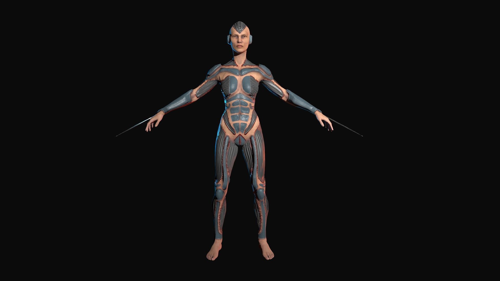Cybernetic girl rigged 2 skin versions low poly Low-poly 3D model_7