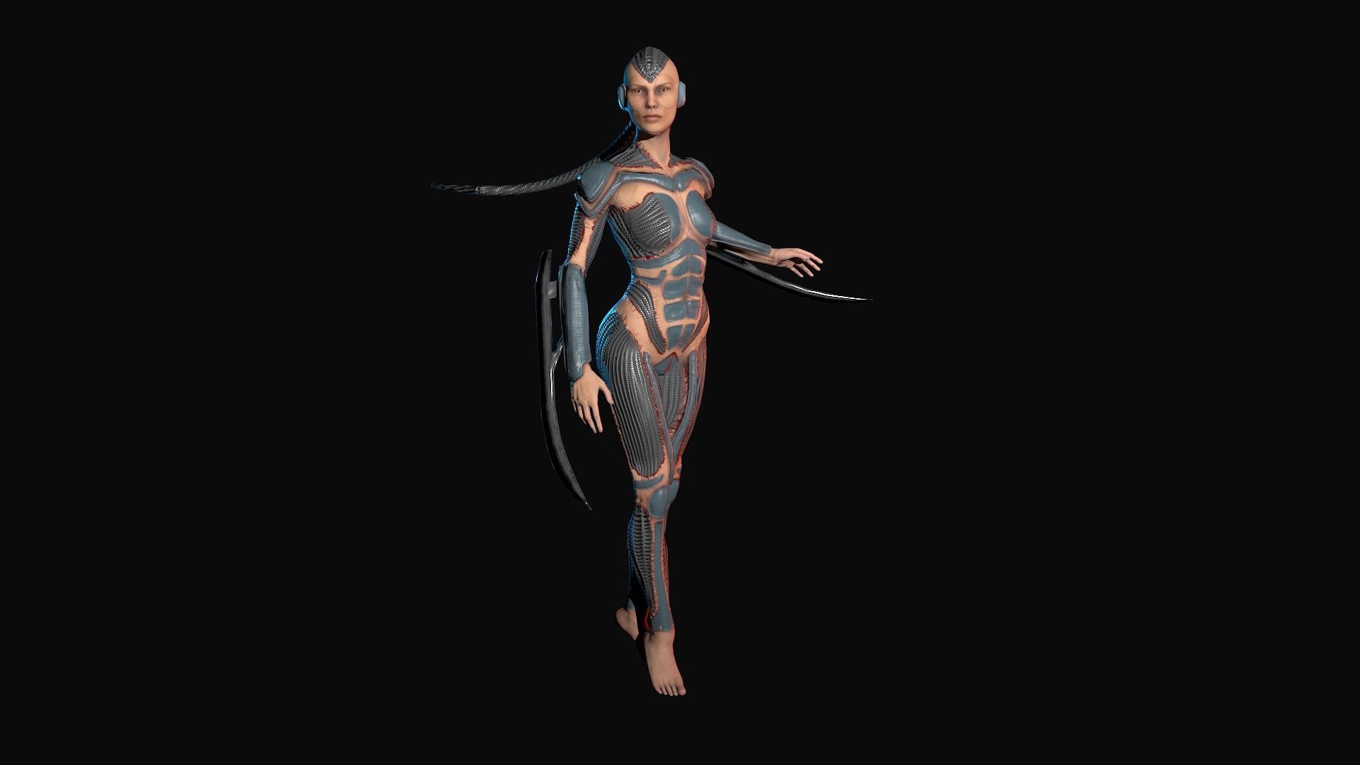 Cybernetic girl rigged 2 skin versions low poly Low-poly 3D model_3