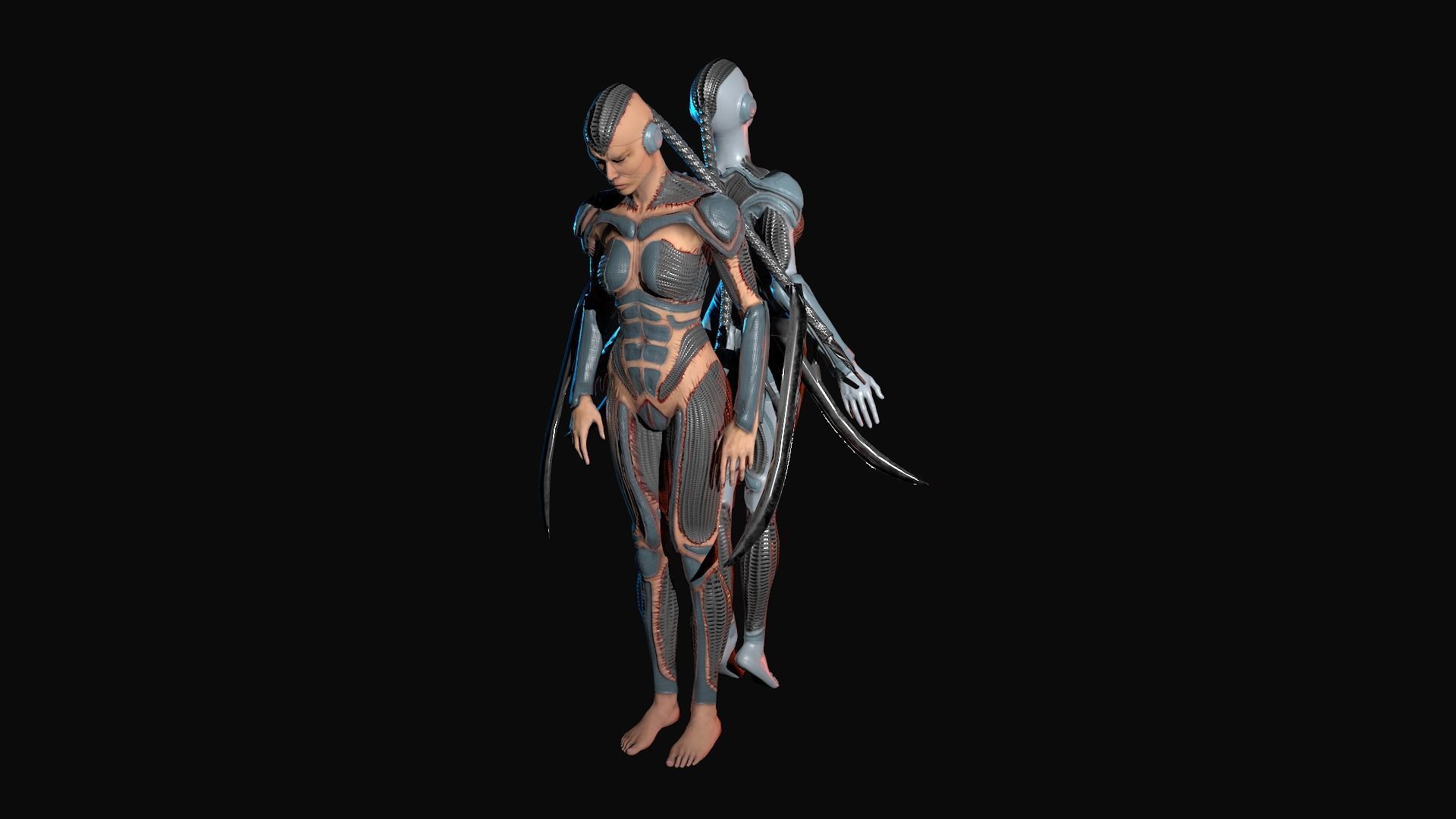 Cybernetic girl rigged 2 skin versions low poly Low-poly 3D model_5