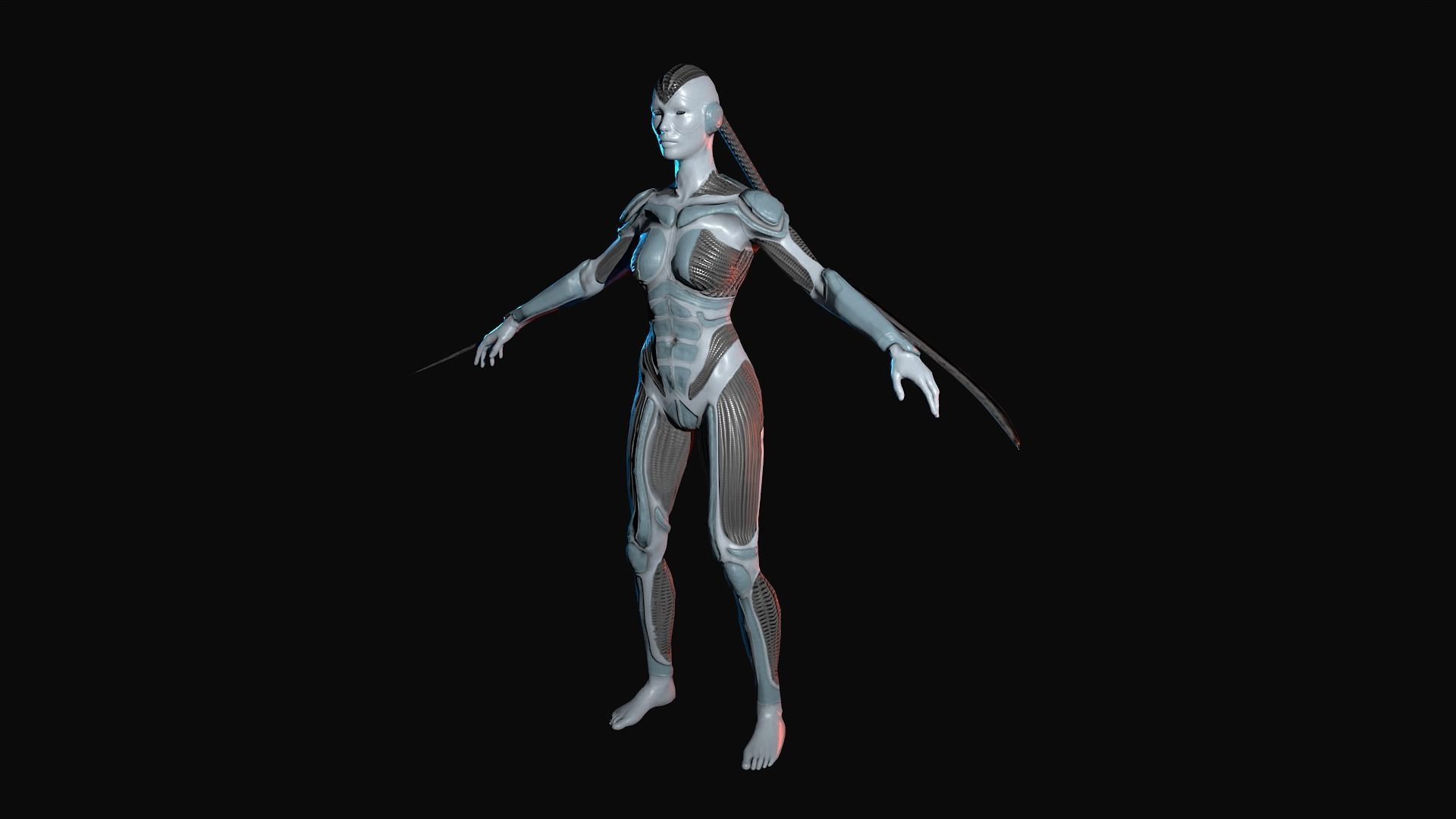 Cybernetic girl rigged 2 skin versions low poly Low-poly 3D model_8