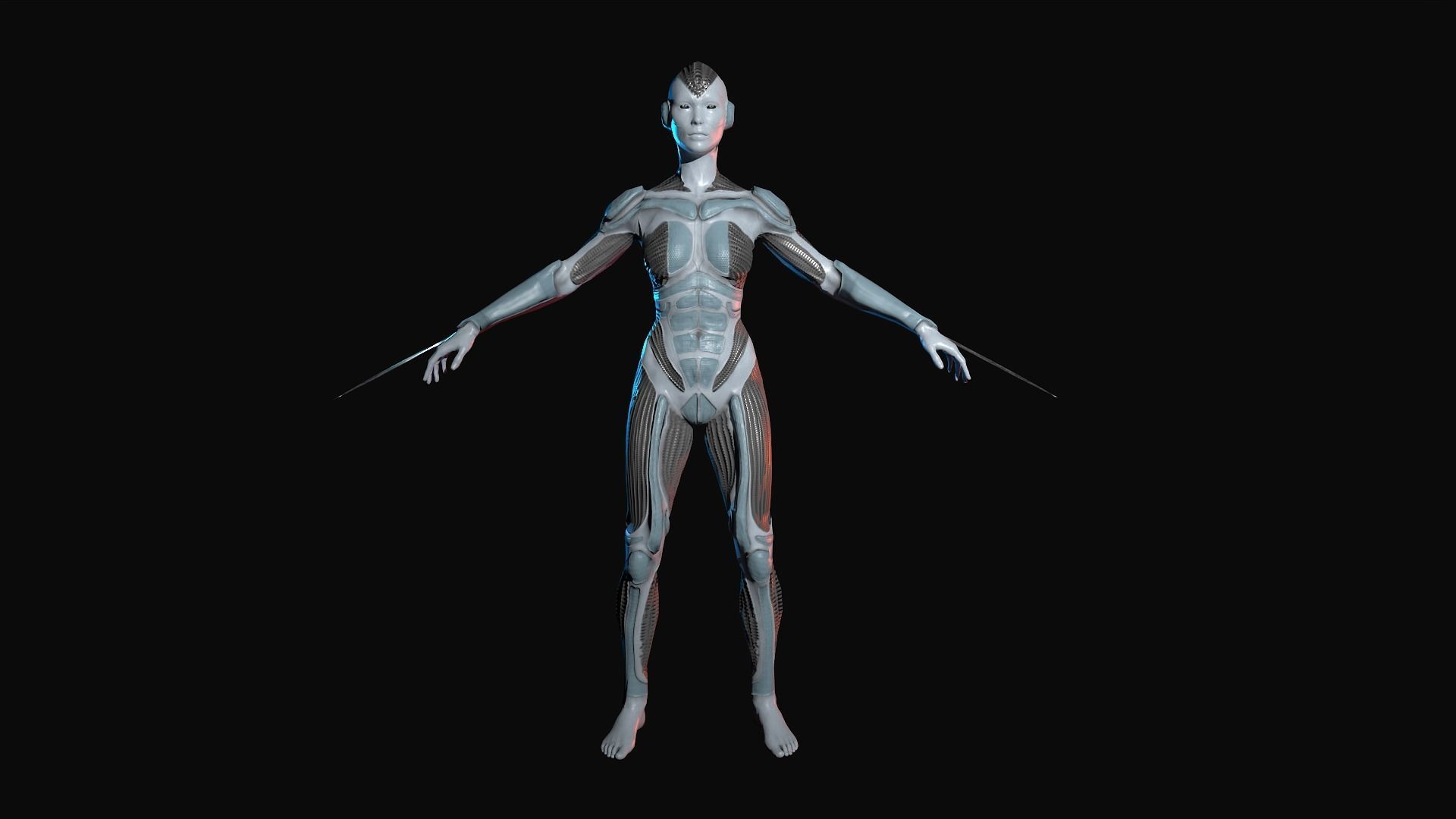 Cybernetic girl rigged 2 skin versions low poly Low-poly 3D model_6