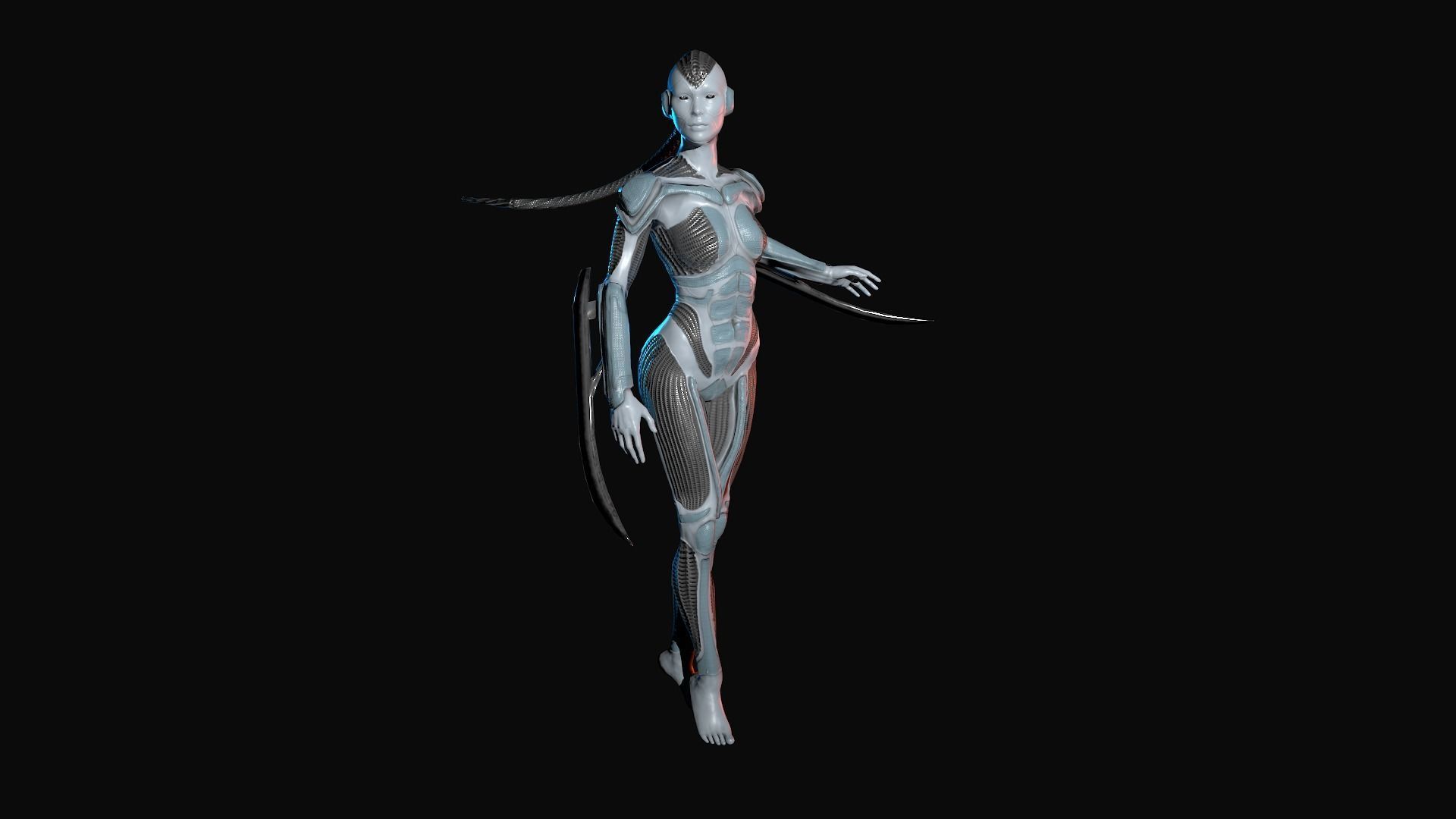 Cybernetic girl rigged 2 skin versions low poly Low-poly 3D model_2