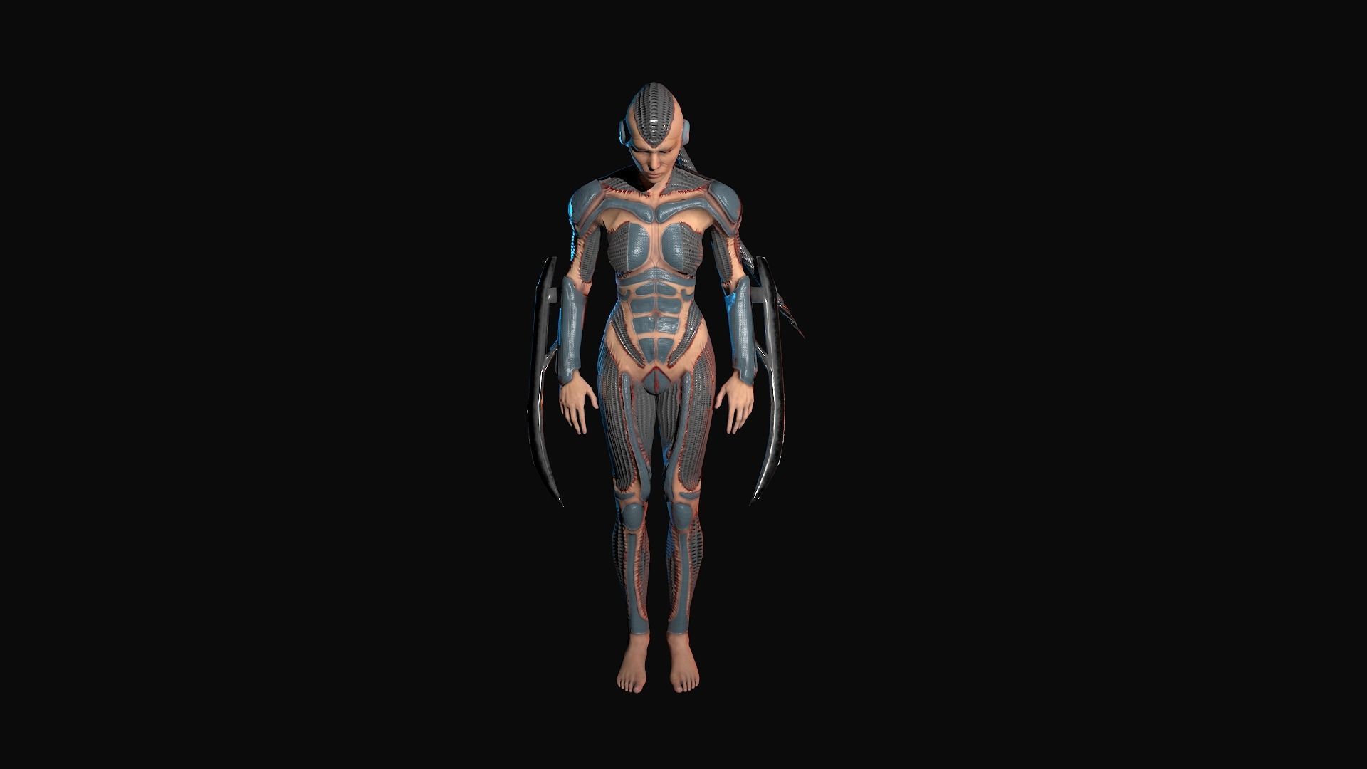 Cybernetic girl rigged 2 skin versions low poly Low-poly 3D model_13