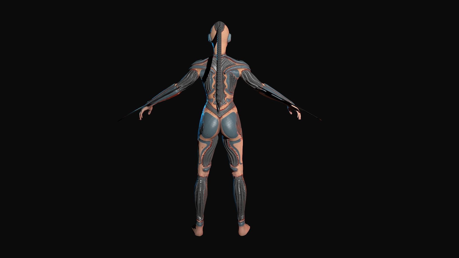 Cybernetic girl rigged 2 skin versions low poly Low-poly 3D model_11