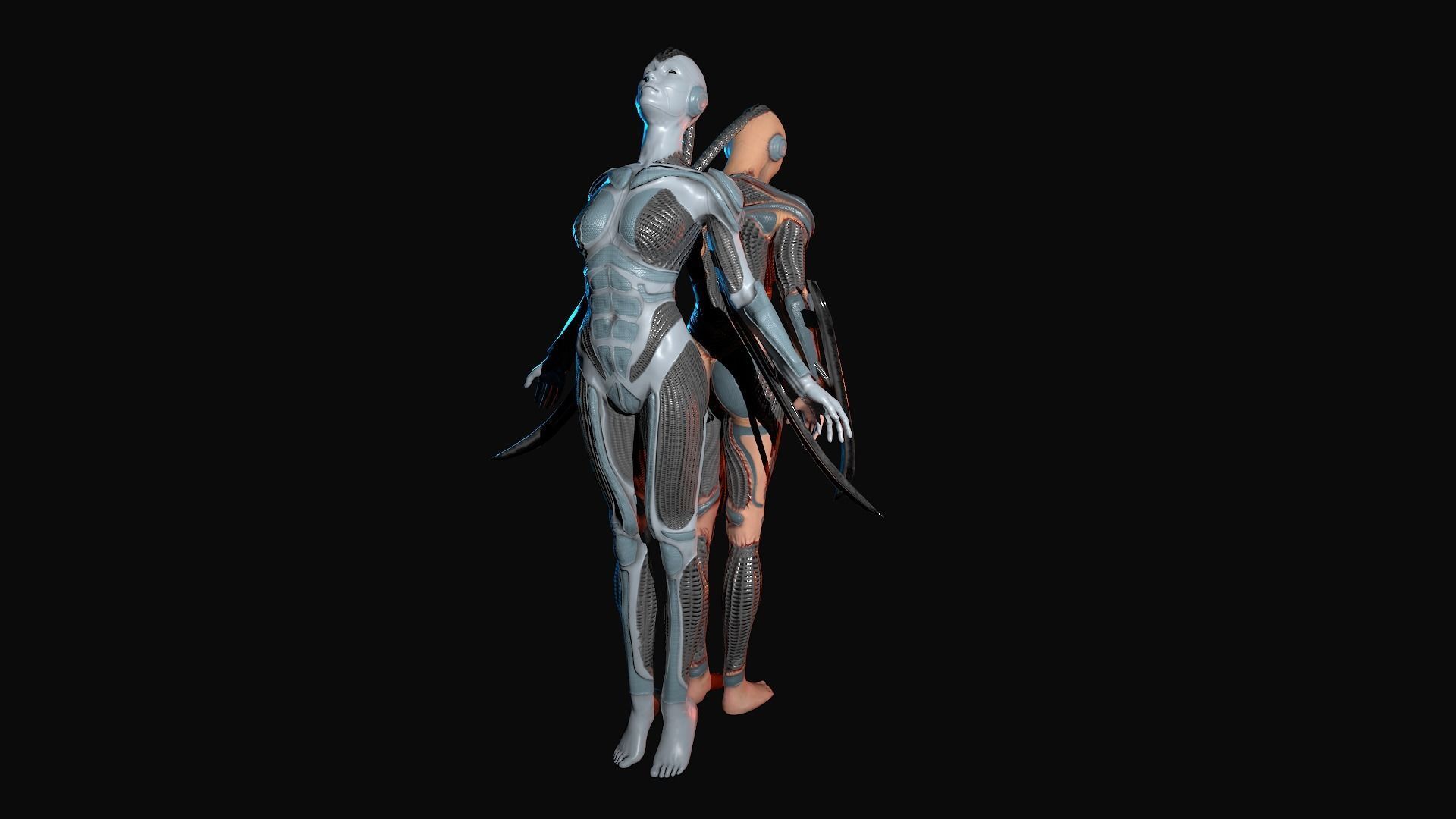 Cybernetic girl rigged 2 skin versions low poly Low-poly 3D model_4