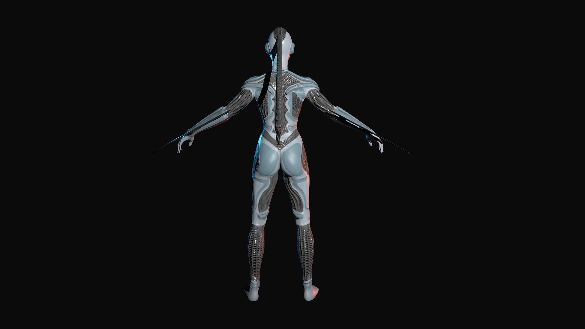 Cybernetic girl rigged 2 skin versions low poly Low-poly 3D model_10