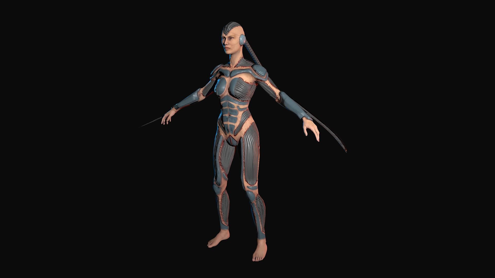 Cybernetic girl rigged 2 skin versions low poly Low-poly 3D model_9