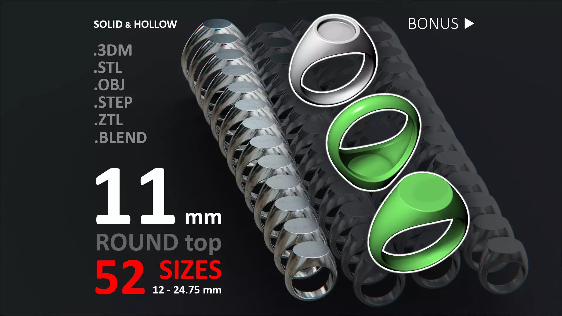 11 mm Signet ring Pack 3D print model