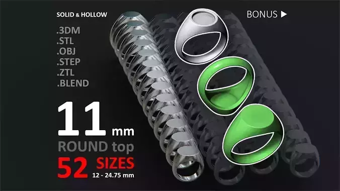 11 mm Signet ring Pack 3D print model