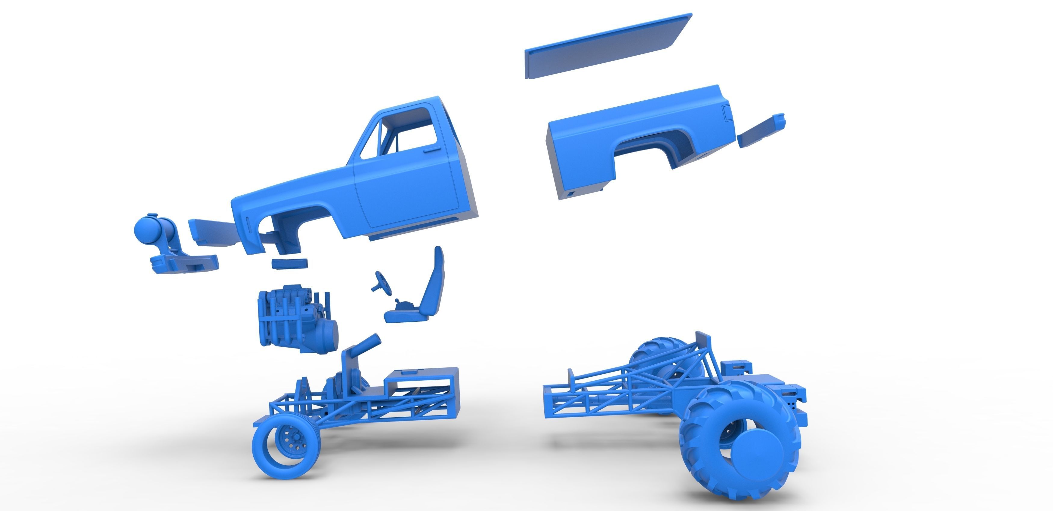 Old school pulling truck 2wd Scale 1 to 25 3D print model_31