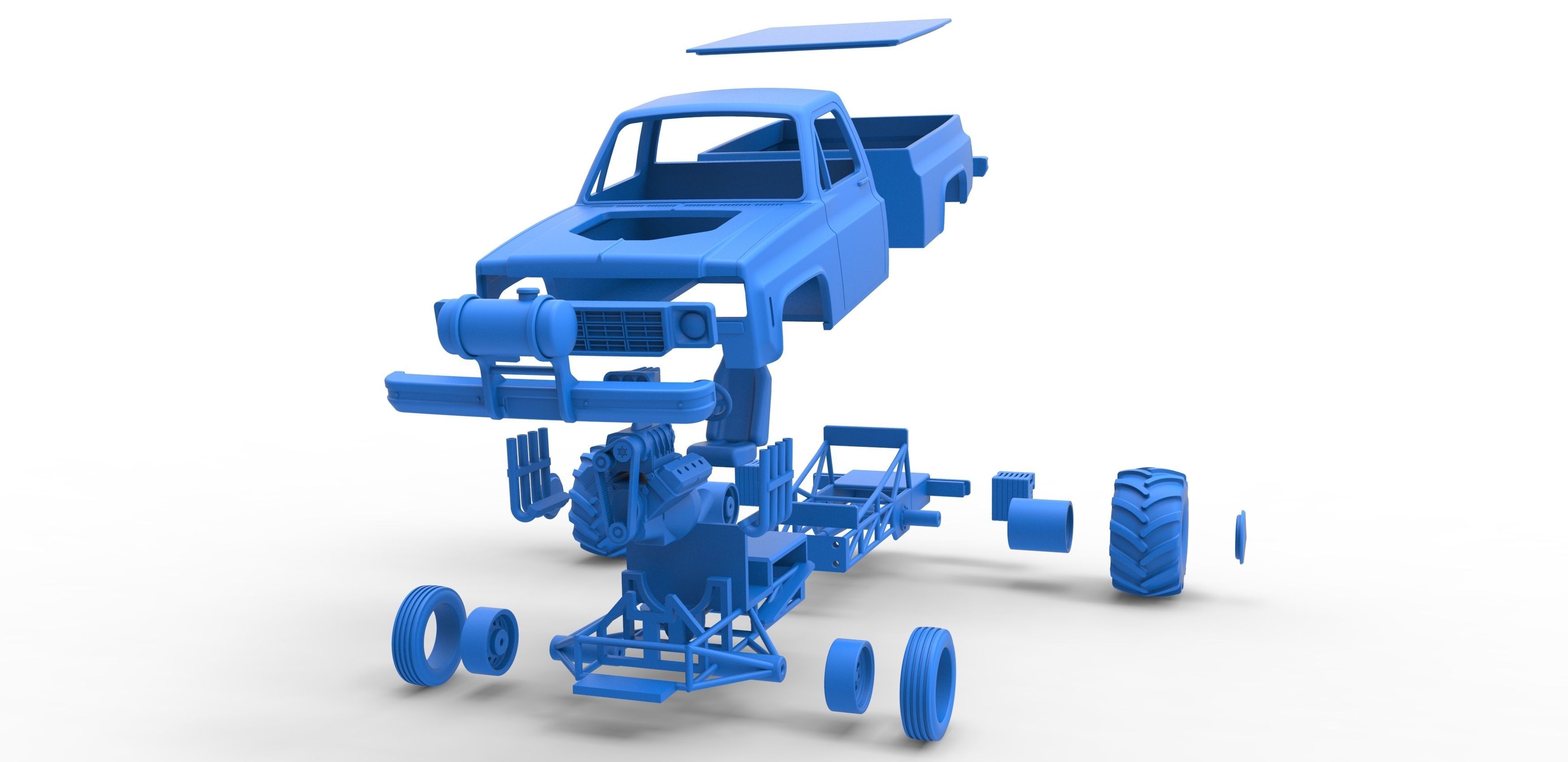 Old school pulling truck 2wd Scale 1 to 25 3D print model_30