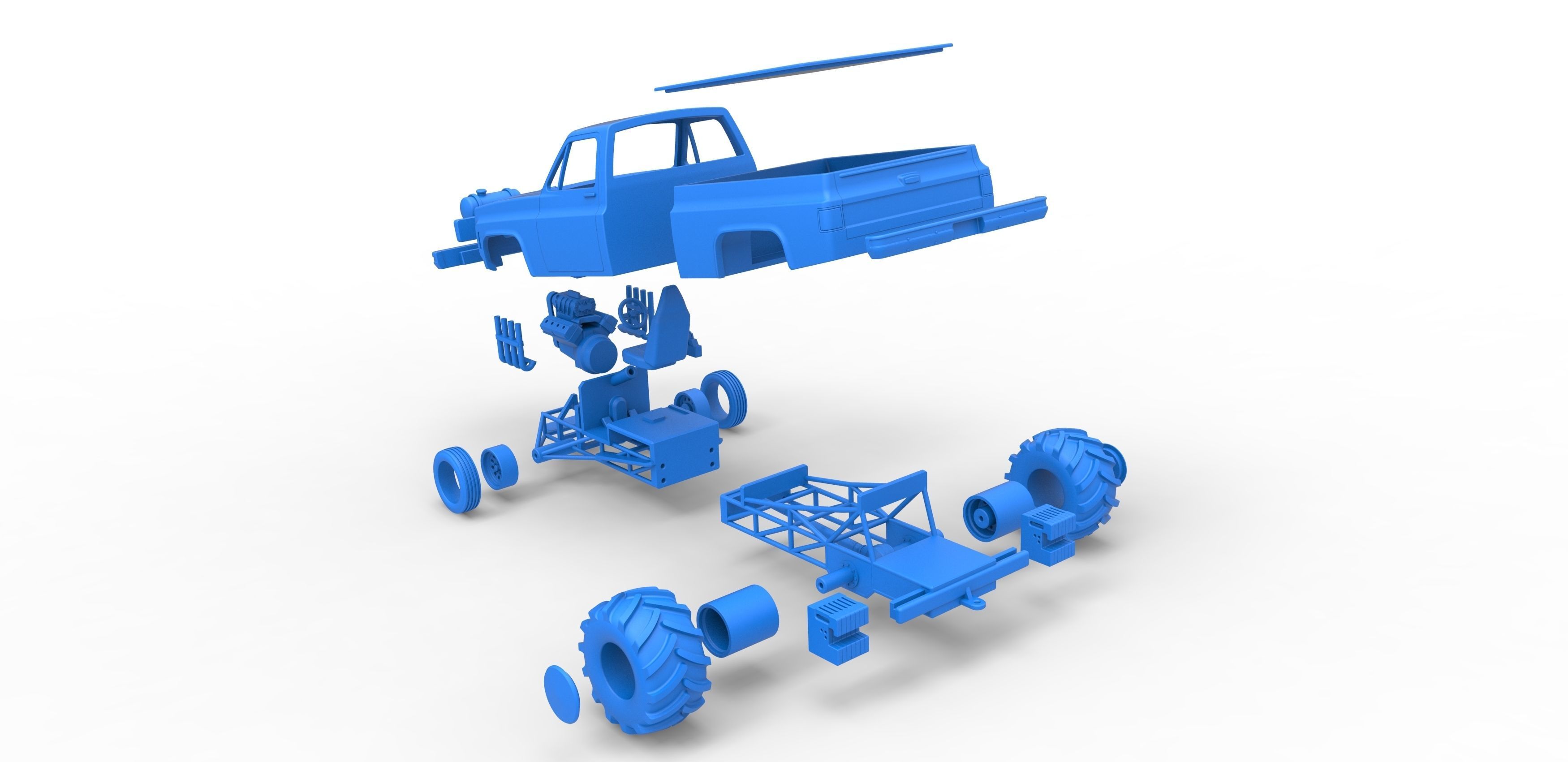 Old school pulling truck 2wd Scale 1 to 25 3D print model_33