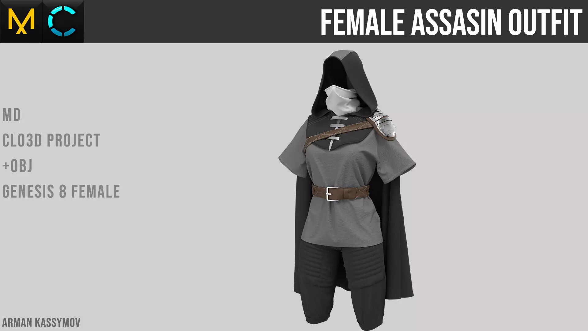 Female Assasin Outfit Marvelous Designer Project 3D model_0