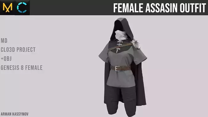Female Assasin Outfit Marvelous Designer Project 3D model