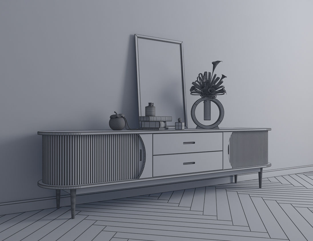 TV shelf Low-poly 3D model_4