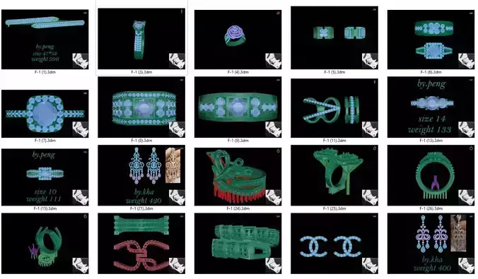 23 models rihone drawing 3 d ring earring bangle