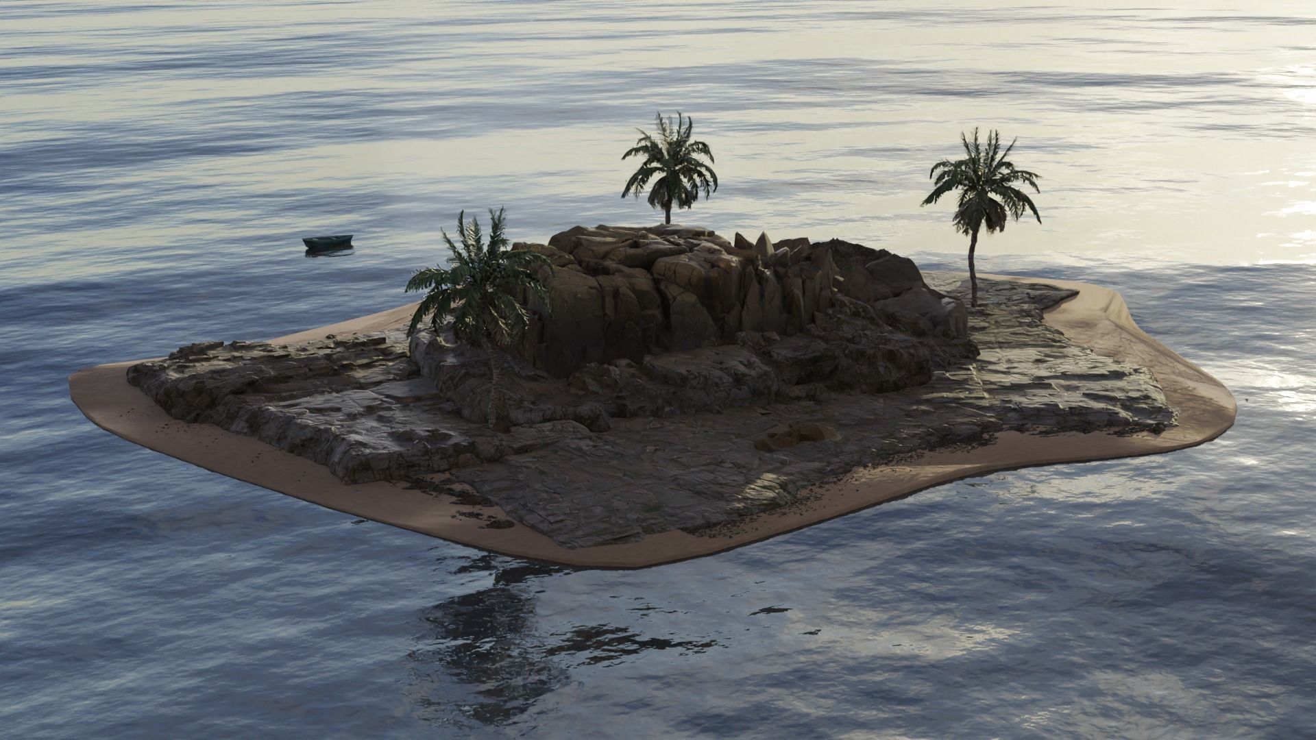 Realistic Island 3D Model with textures and sea 3D model_3