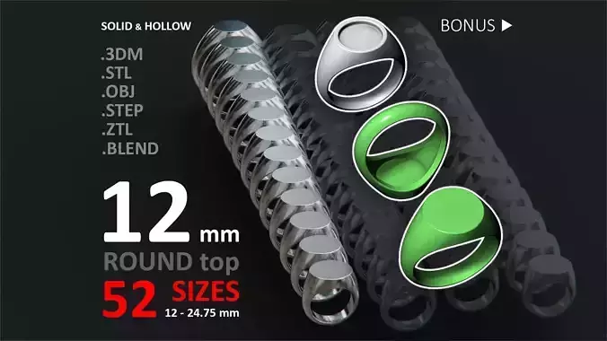 12 mm Signet ring Pack 3D print model
