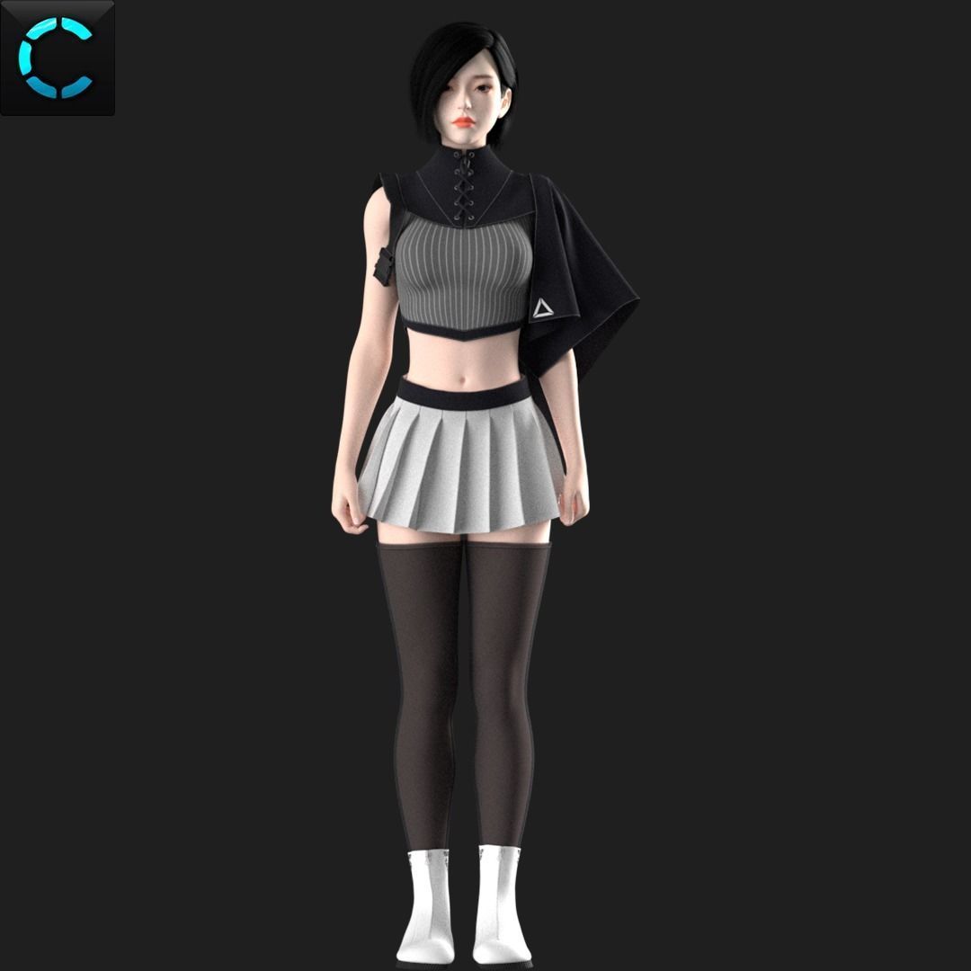 Female Streetwear Outfit Marvelous Designer Project 3D model_4