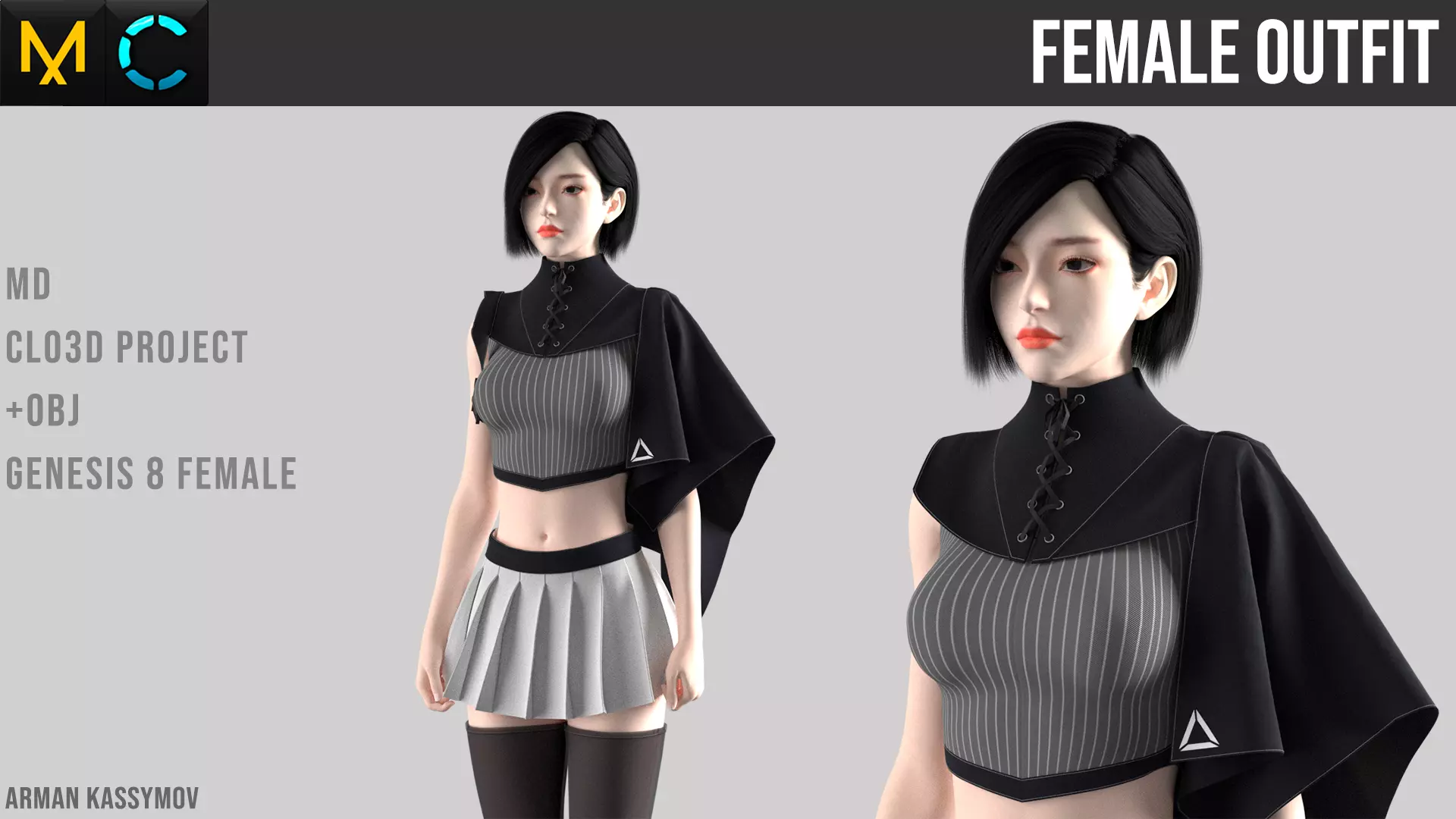 Female Streetwear Outfit Marvelous Designer Project 3D model_0