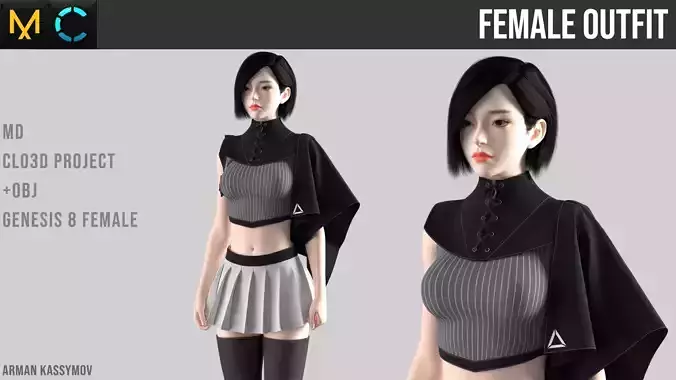 Female Streetwear Outfit Marvelous Designer Project 3D model