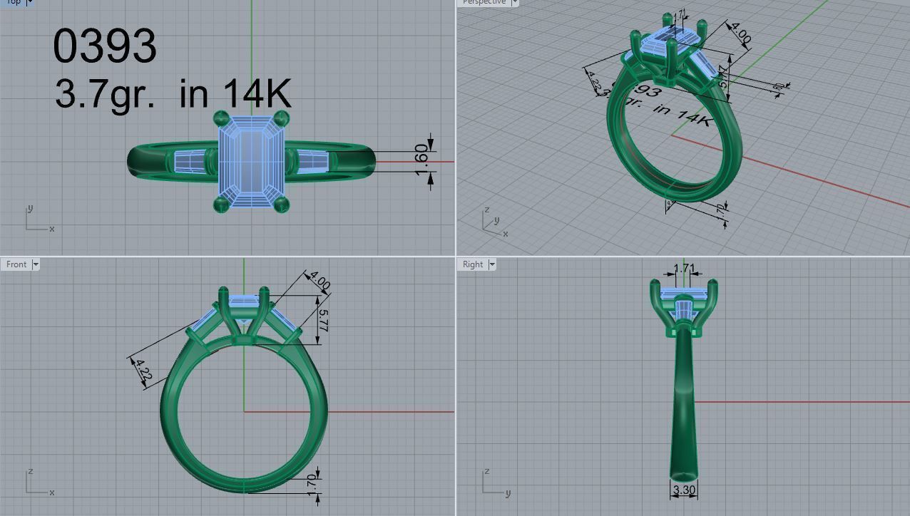 3 stone emerald ring 393 3D print model_4