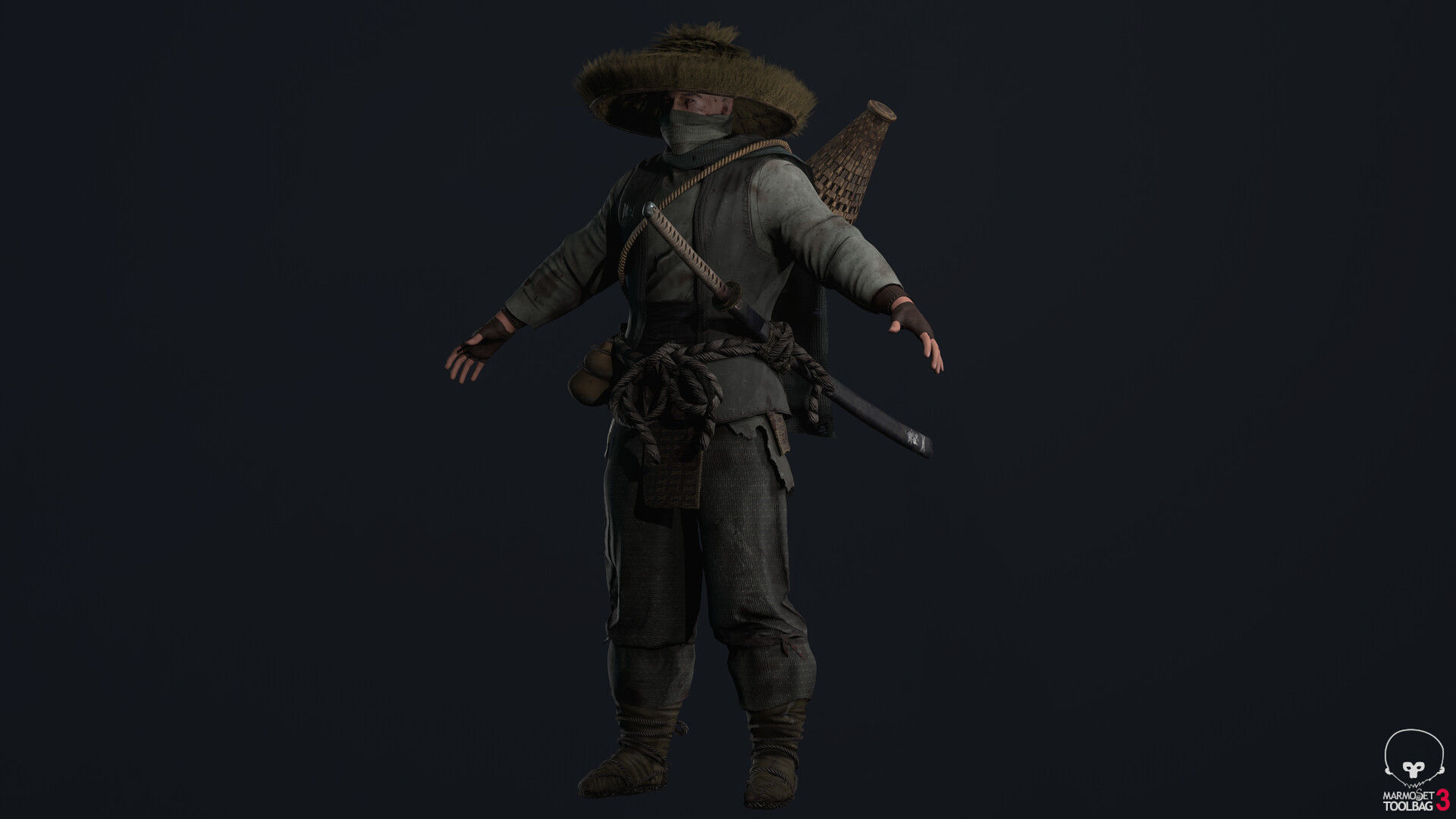 Samurai Low-poly 3D model_9