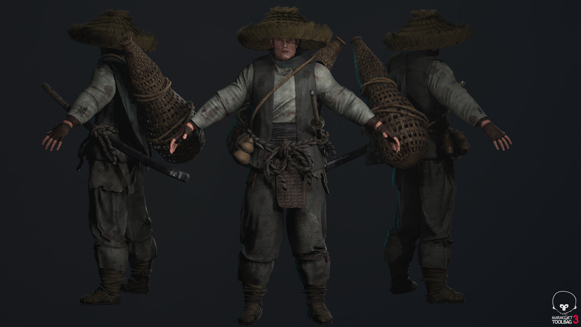 Samurai Low-poly 3D model_5