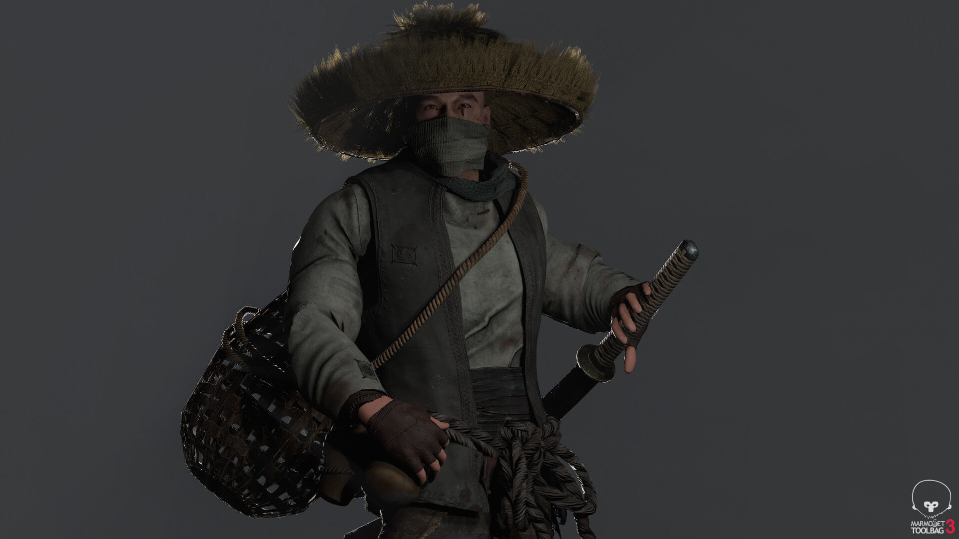 Samurai Low-poly 3D model_7